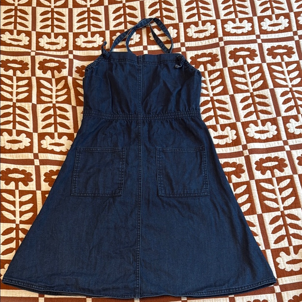 Dark Blue Denim Halter Dress
